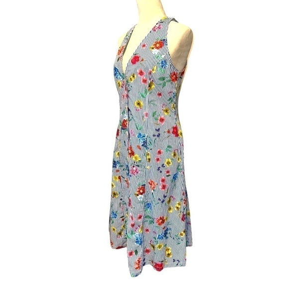 Zara Striped Floral Midi Dress Medium M - Picture 9 of 16